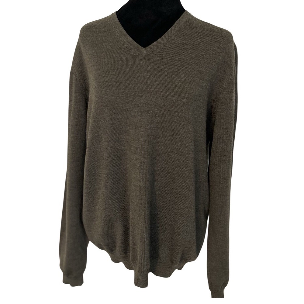 Brooks Brothers Stretch V-Neck Sweater Pullover Size M Merino Blend Olive Preppy